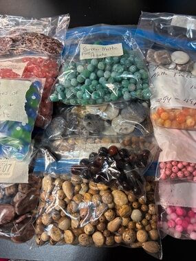 Assorted 3 + # Natural Bead Lot - Green, Blue, Brown, Turquoise, Pink, Orange